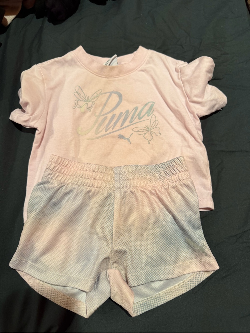 Puma Girls' Light Pink Tee & Pastel Ombre Shorts Pajama Set